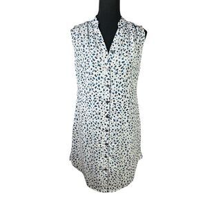 CABI Camilla Blue White Leopard Print Sleeveless Button Up Shirt Dress Size XS